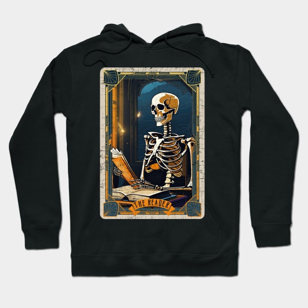 The Reader Retro Skeleton Halloween Tarot Card Hoodie by DanielLiamGill